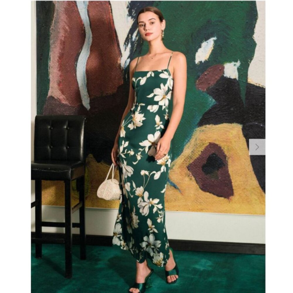 RIHOAS Floral Slit Maxi Dress, Green M, NWT